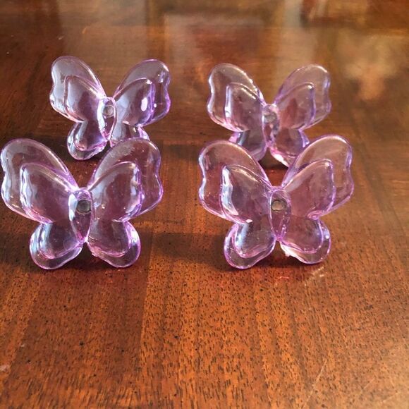 4 Lucite Lilac Purple Butterfly Drawer Pulls Decor - Picture 1 of 4